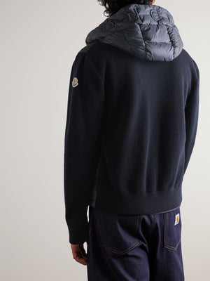 Hooded Cardigan With Knitted Sleeves - Blue Azaro